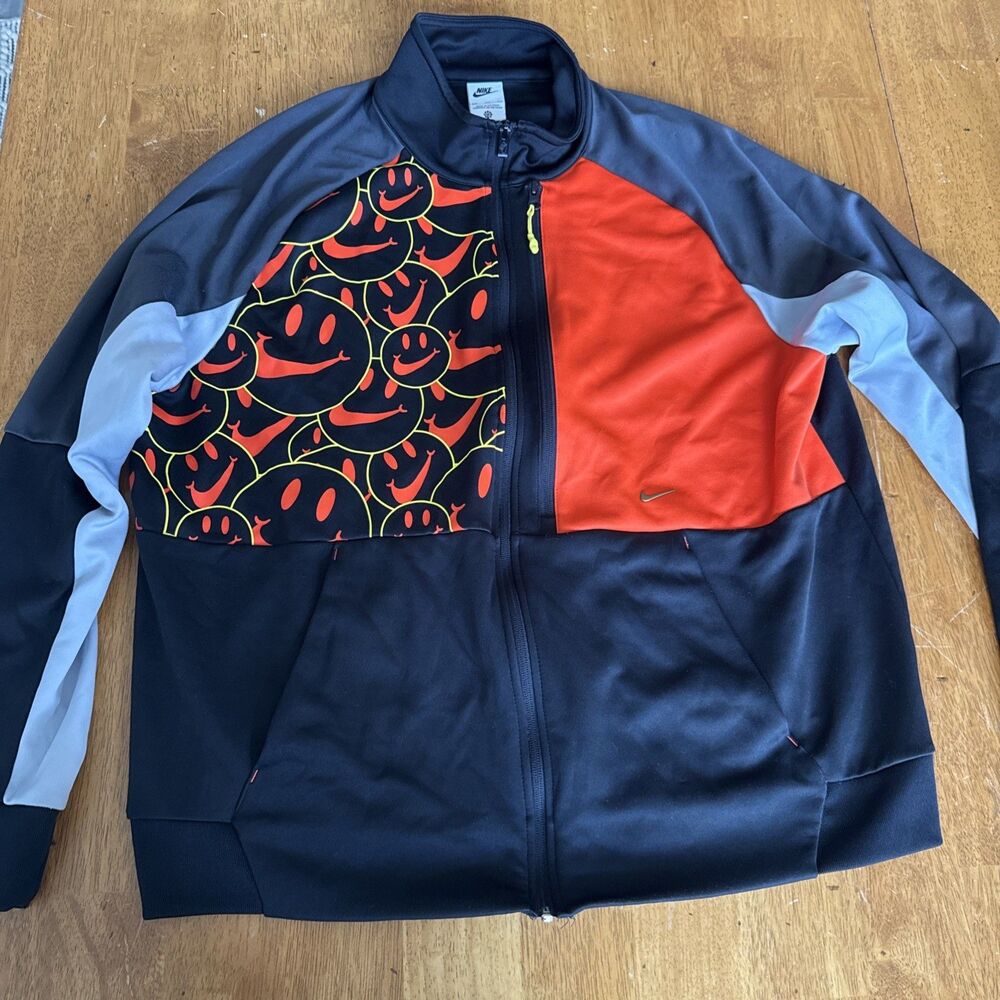 Nike Track Jacket Mens 2XL Black Gray Orange Have A Nike Day Smiley Full Zip